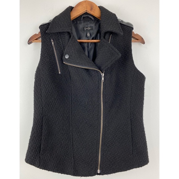 Jessica Simpson size Medium Black Moto Sleeveless Sweater Jacket Vest